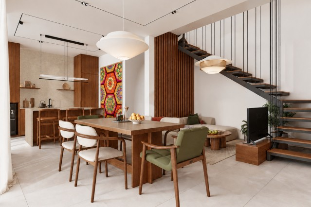 Townhouse,Living room,Dining area